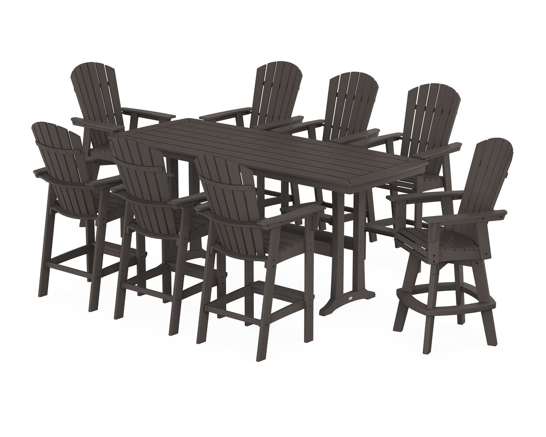 POLYWOOD® Nautical Curveback Adirondack Swivel 9-Piece Bar Set with Trestle Legs