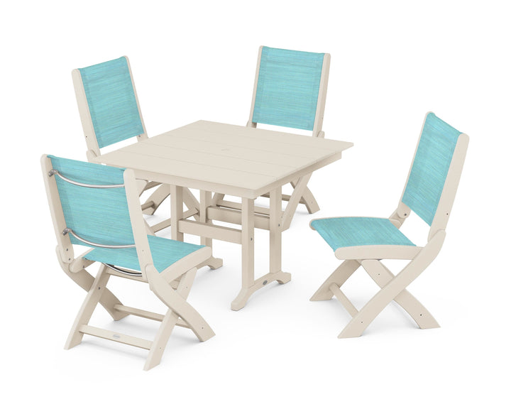 POLYWOOD® Coastal Folding Side Chair 5-Piece Farmhouse Dining Set
