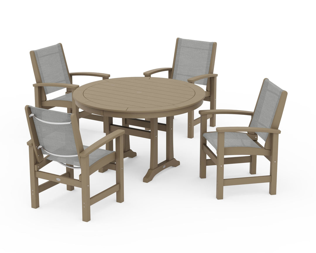 POLYWOOD® Coastal 5-Piece Round Dining Set with Trestle Legs