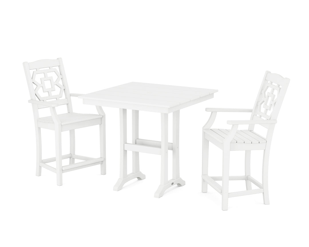 Martha Stewart by POLYWOOD® Chinoiserie 3-Piece Farmhouse Counter Set with Trestle Legs