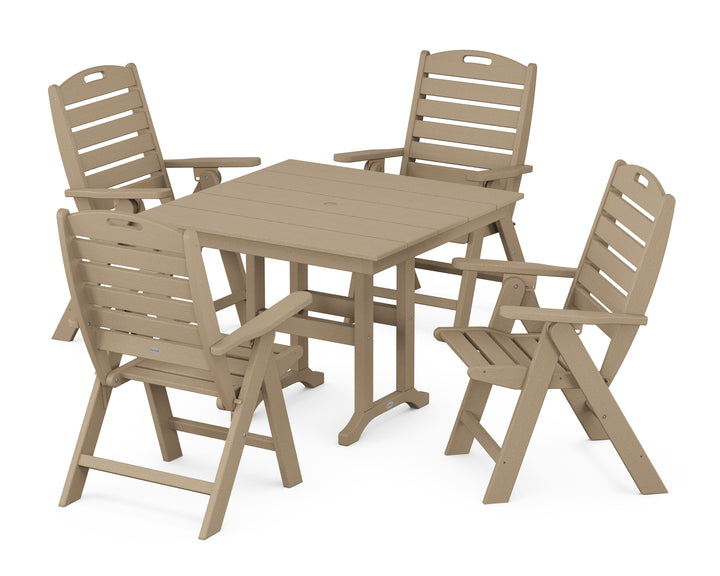 POLYWOOD® Nautical Folding Highback Chair 5-Piece Farmhouse Dining Set