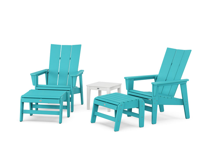 POLYWOOD® 5-Piece Modern Grand Upright Adirondack Set with Ottomans and Side Table