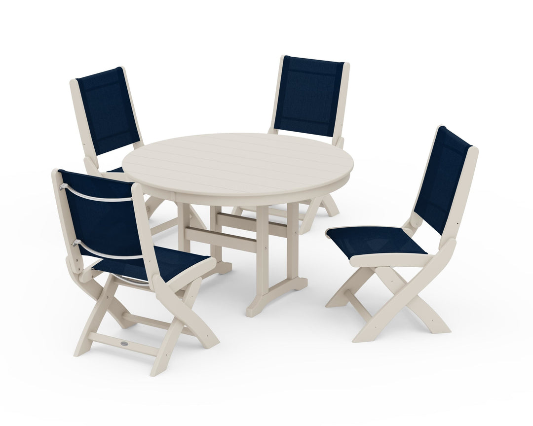 POLYWOOD® Coastal Folding Side Chair 5-Piece Round Dining Set