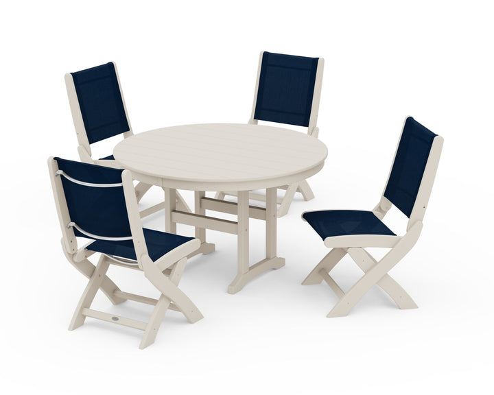 POLYWOOD® Coastal Folding Side Chair 5-Piece Round Dining Set