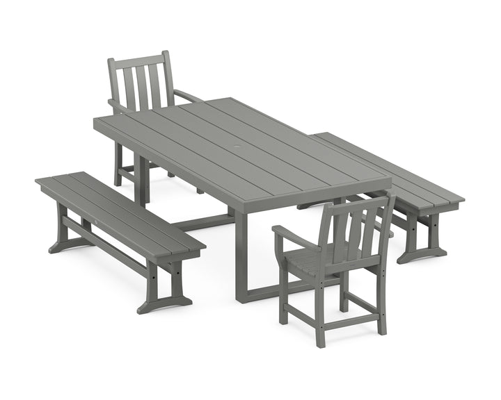POLYWOOD® Traditional Garden 5-Piece Dining Set with Benches