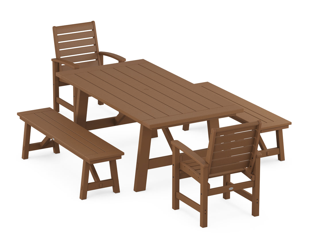 POLYWOOD® Signature 5-Piece Rustic Farmhouse Dining Set With Benches