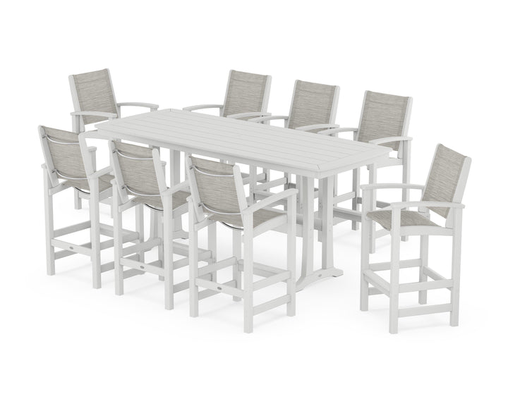 POLYWOOD® Coastal 9-Piece Bar Set with Trestle Legs