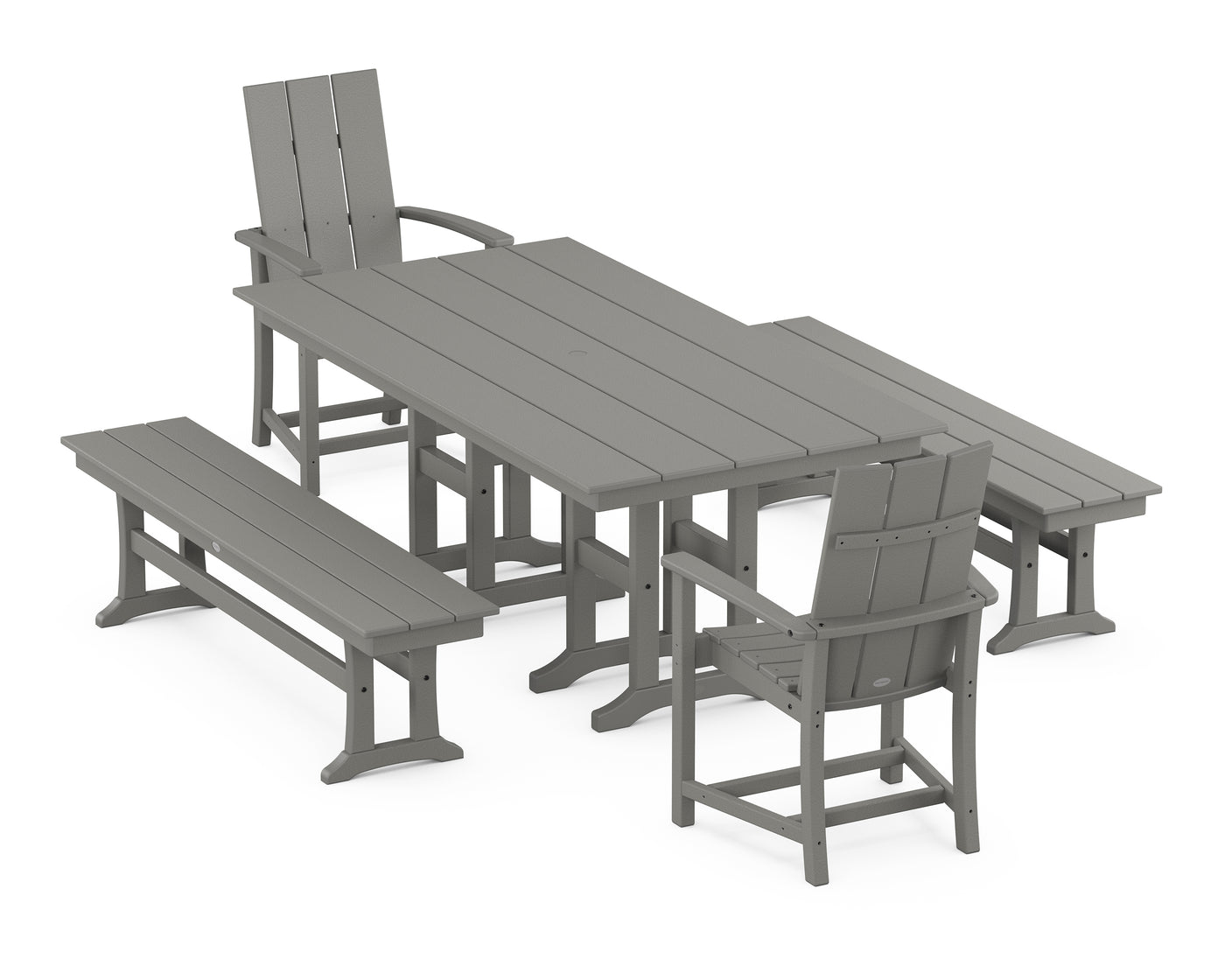 Modern Adirondack 5-Piece Farmhouse Dining Set with Benches