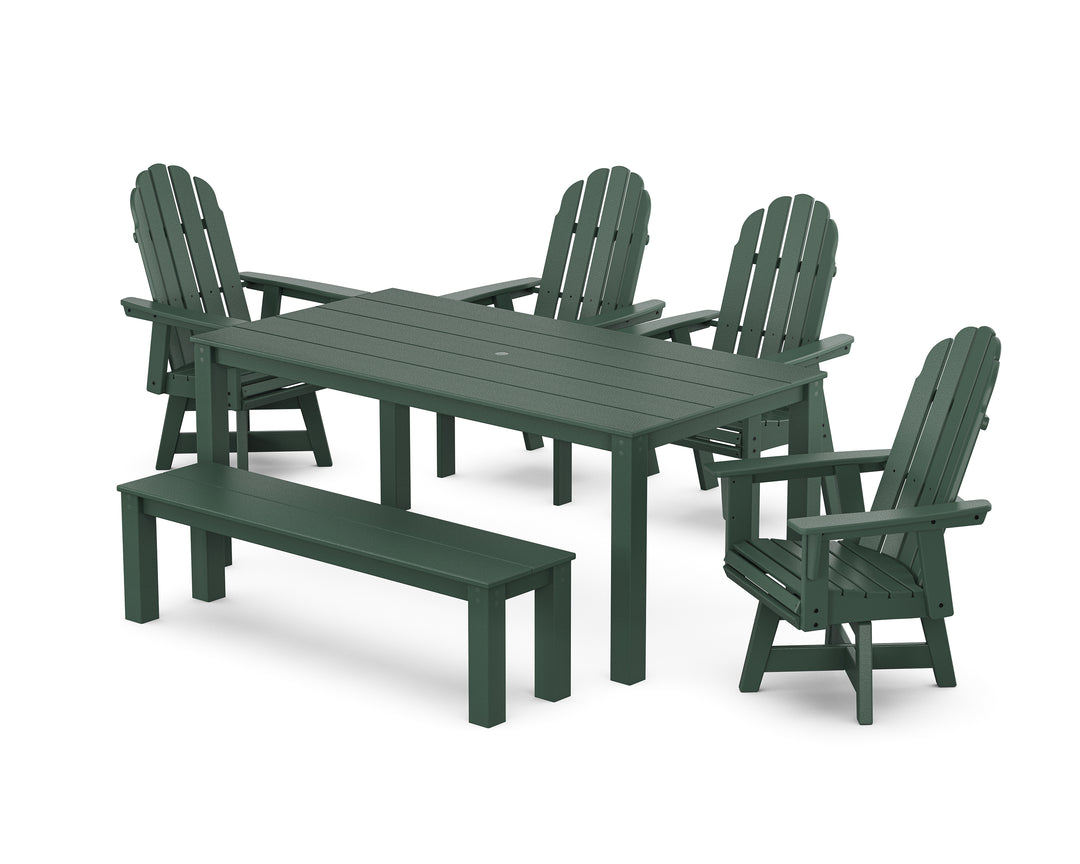 POLYWOOD® Vineyard Curveback Adirondack 6-Piece Parsons Swivel Dining Set with Bench