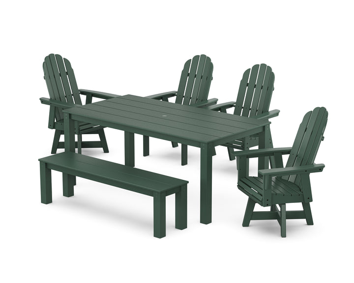 POLYWOOD® Vineyard Curveback Adirondack 6-Piece Parsons Swivel Dining Set with Bench