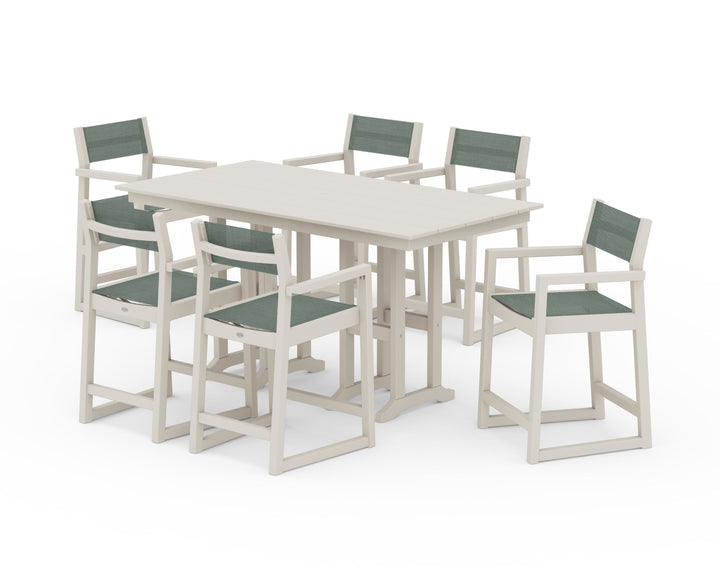 POLYWOOD® EDGE Sling Arm Chair 7-Piece Farmhouse Counter Set