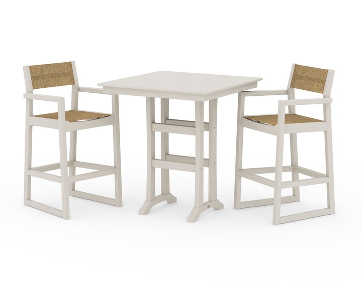 POLYWOOD® EDGE Sling Arm Chair 3-Piece Farmhouse Bar Set with Trestle Legs