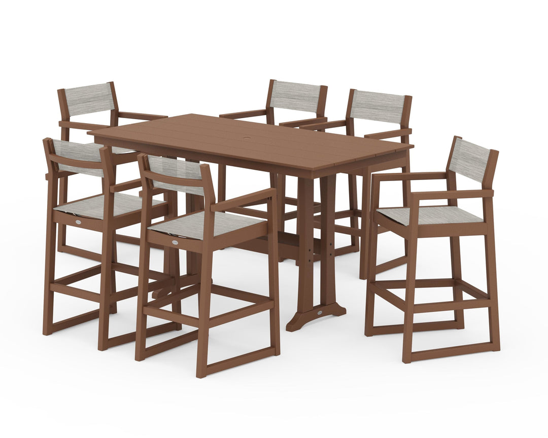 POLYWOOD® EDGE Sling Arm Chair 7-Piece Farmhouse Bar Set with Trestle Legs