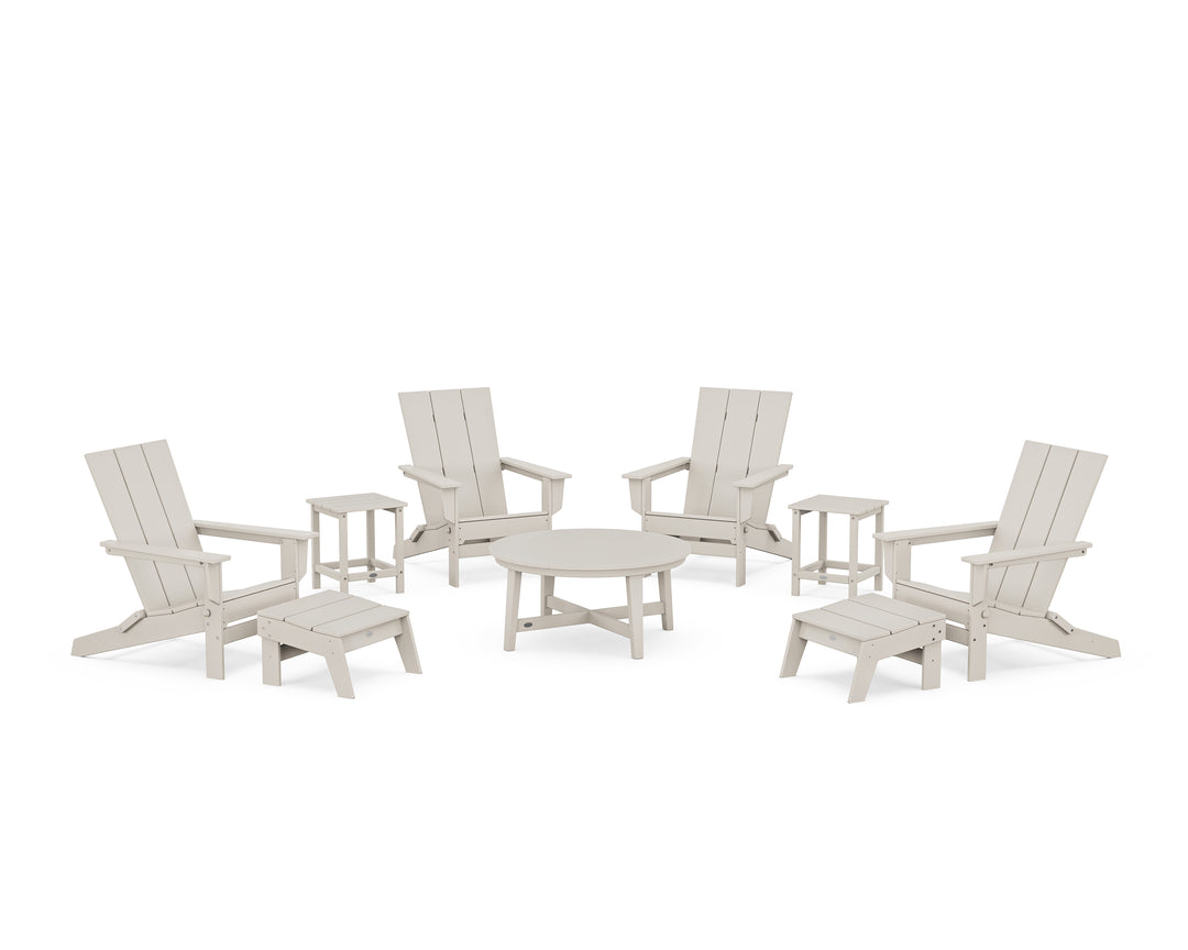 POLYWOOD® Modern Studio Folding Adirondack 9-Piece Conversation Set