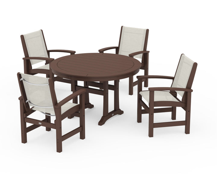 POLYWOOD® Coastal 5-Piece Round Dining Set with Trestle Legs