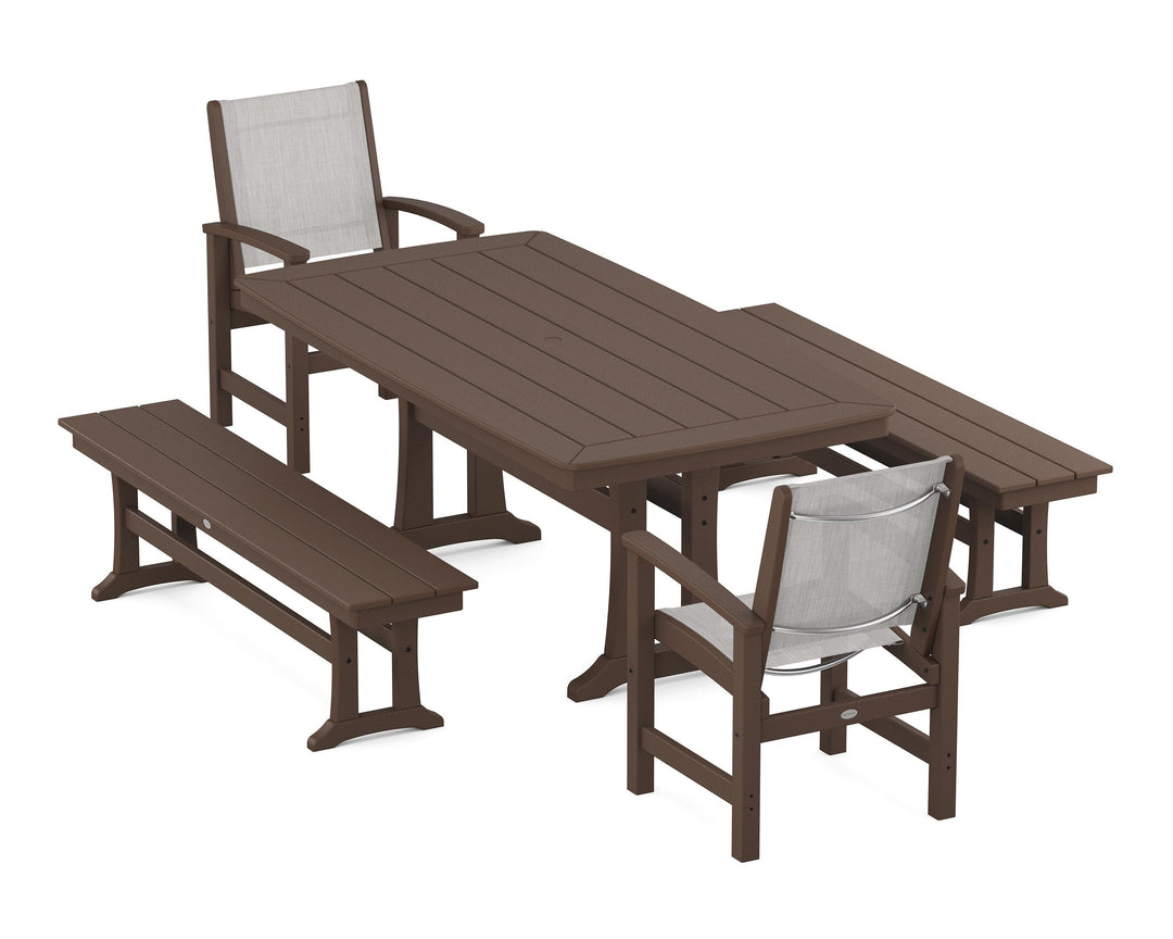 POLYWOOD® Coastal 5-Piece Dining Set with Trestle Legs and Benches