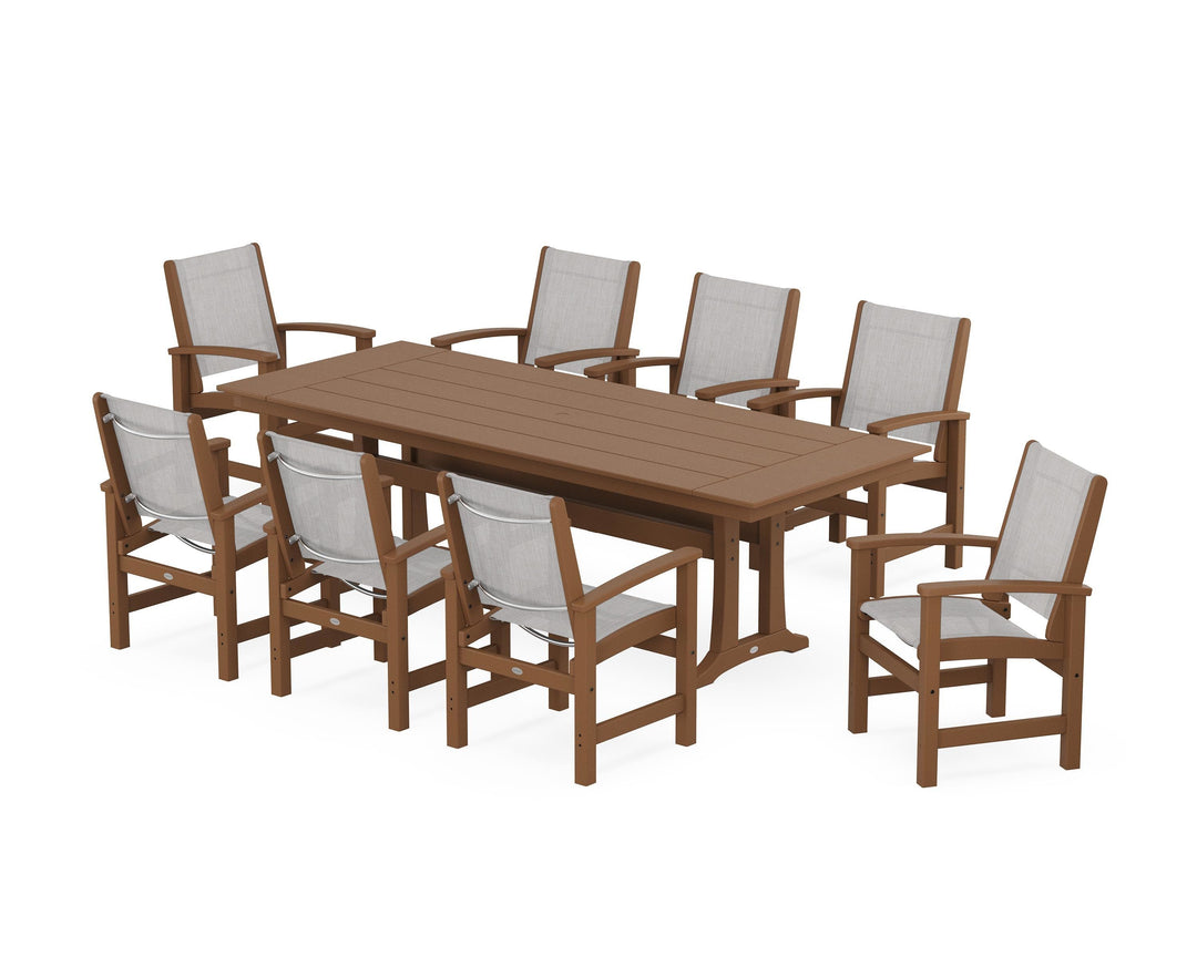 POLYWOOD® Coastal 9-Piece Farmhouse Dining Set with Trestle Legs
