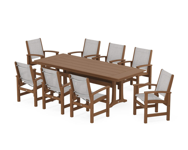 POLYWOOD® Coastal 9-Piece Farmhouse Dining Set with Trestle Legs