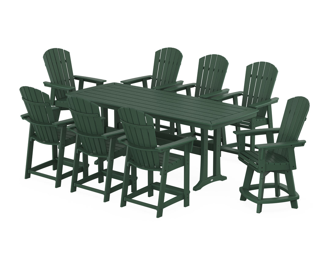 POLYWOOD® Nautical Curveback Adirondack Swivel 9-Piece Counter Set with Trestle Legs