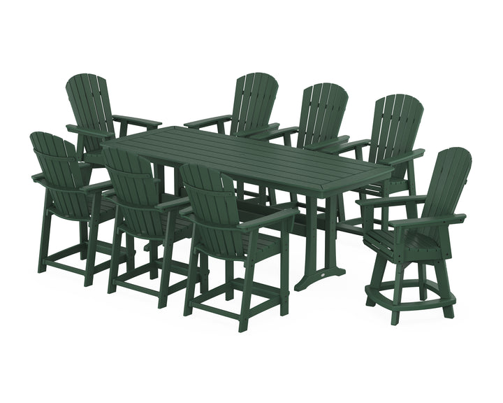 POLYWOOD® Nautical Curveback Adirondack Swivel 9-Piece Counter Set with Trestle Legs