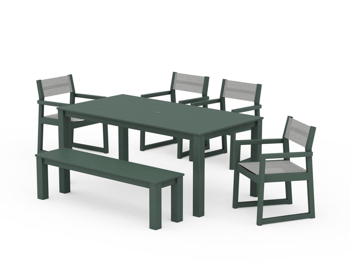 POLYWOOD® EDGE Sling Arm Chair 6-Piece Parsons Dining Set with Bench
