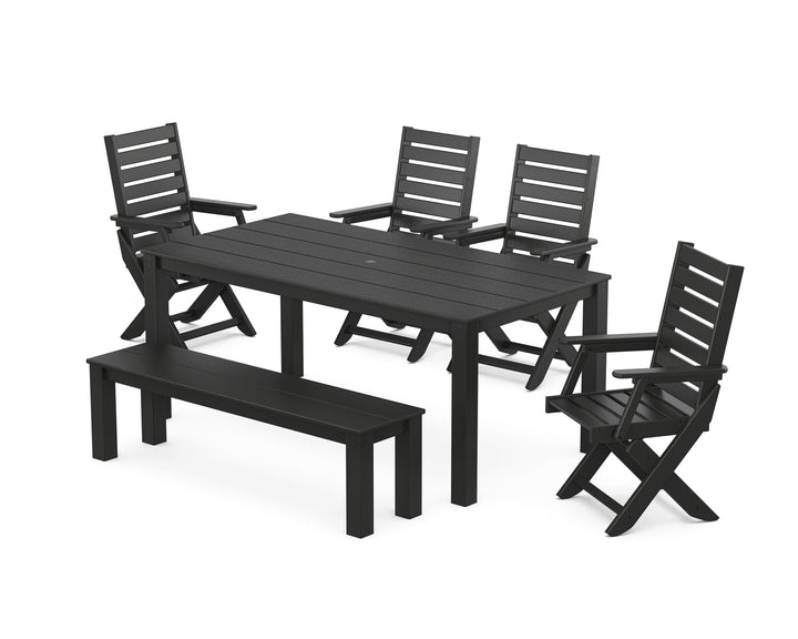 POLYWOOD® Captain Folding Chair 6-Piece Parsons Dining Set with Bench