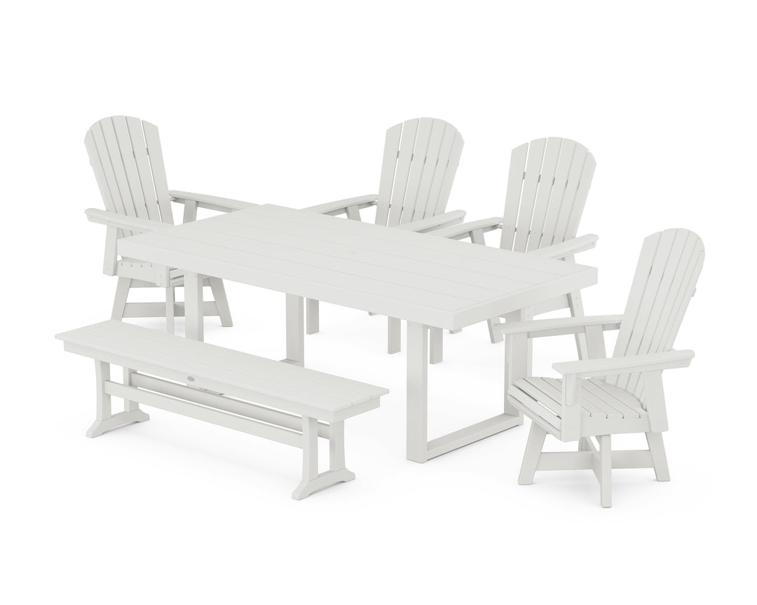 POLYWOOD® Nautical Curveback Adirondack Swivel Chair 6-Piece Dining Set with Bench