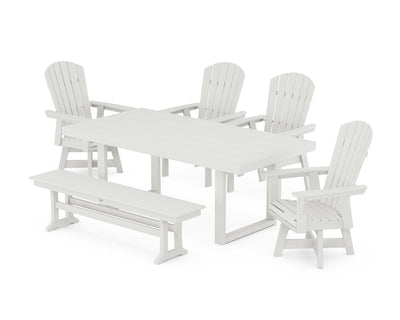 Nautical Curveback Adirondack Swivel Chair 6-Piece Dining Set with Bench