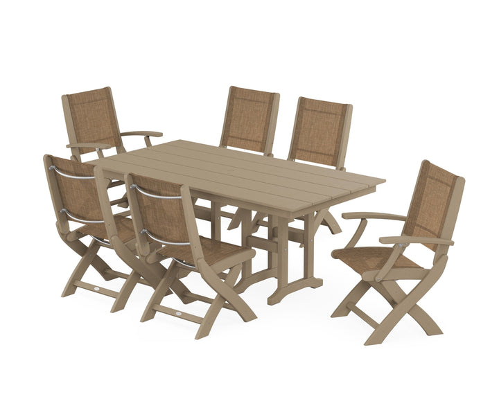 POLYWOOD® Coastal Folding Chair 7-Piece Farmhouse Dining Set