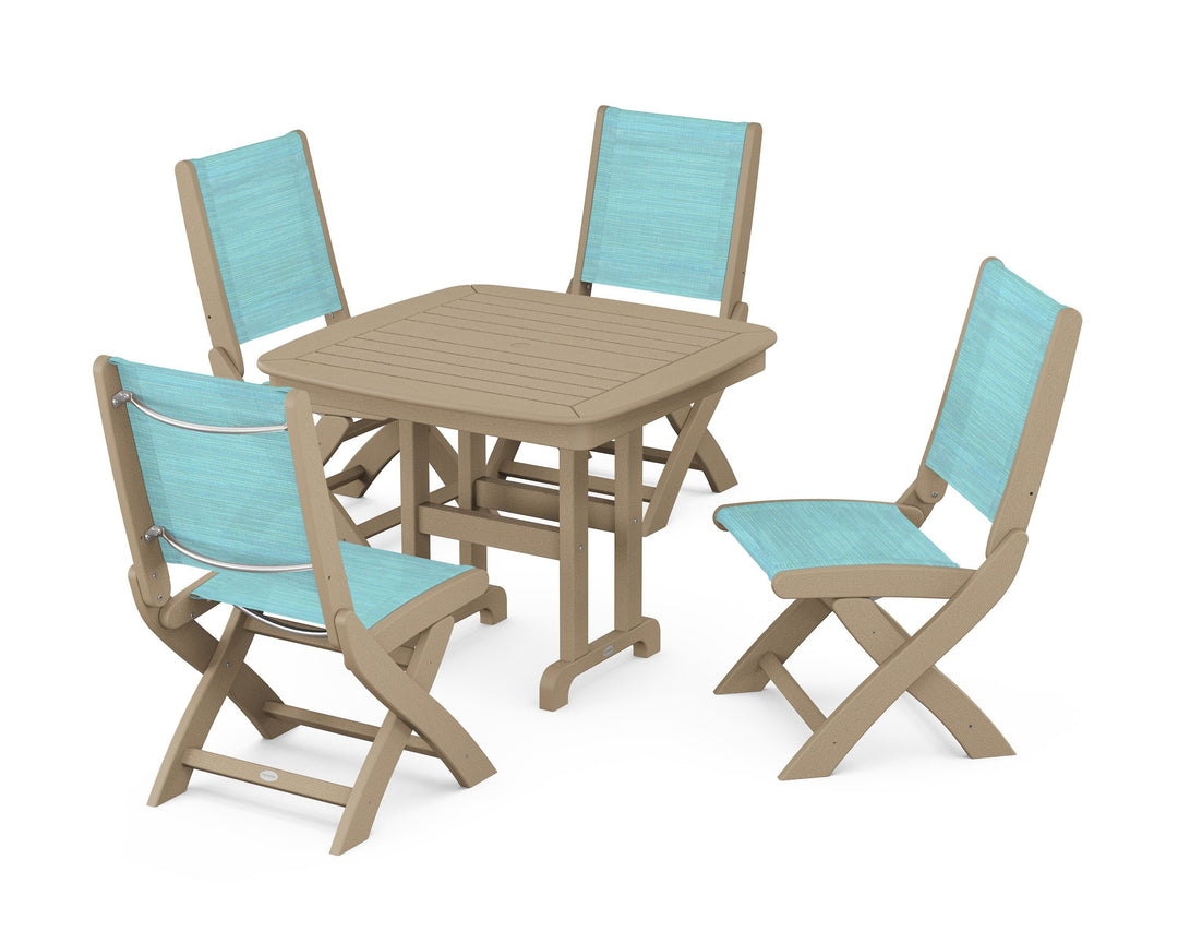 POLYWOOD® Coastal Folding Side Chair 5-Piece Dining Set