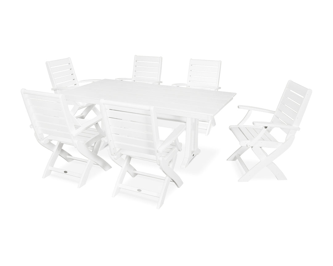 POLYWOOD® Signature Folding Chair 7-Piece Farmhouse Dining Set with Trestle Legs