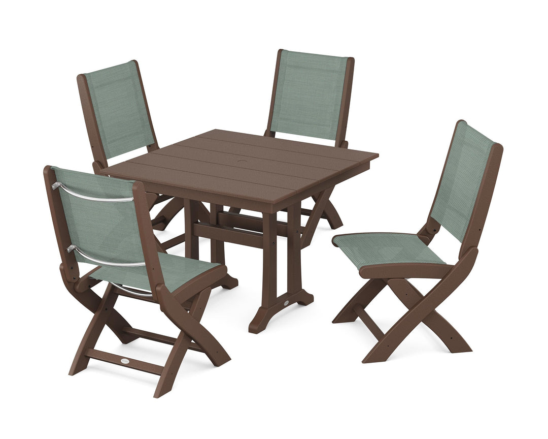 POLYWOOD® Coastal Folding Side Chair 5-Piece Farmhouse Dining Set With Trestle Legs