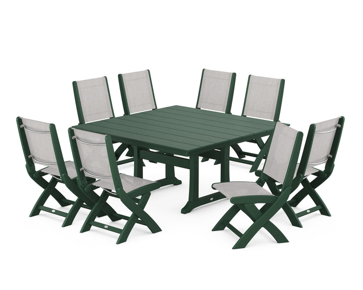 POLYWOOD® Coastal Folding Side Chair 9-Piece Farmhouse Dining Set