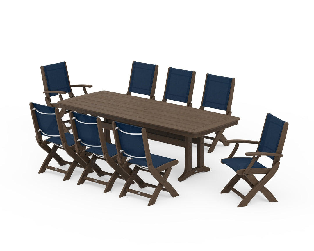 POLYWOOD® Coastal Folding 9-Piece Dining Set with Trestle Legs