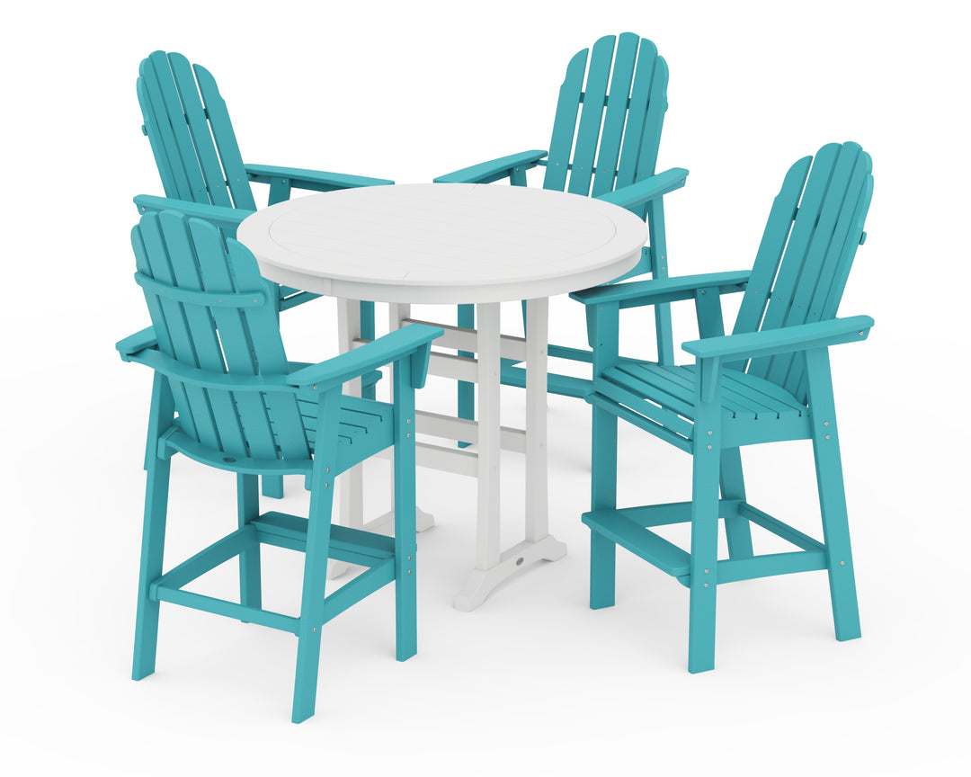 POLYWOOD® Vineyard Curveback Adirondack 5-Piece Nautical Trestle Bar Set