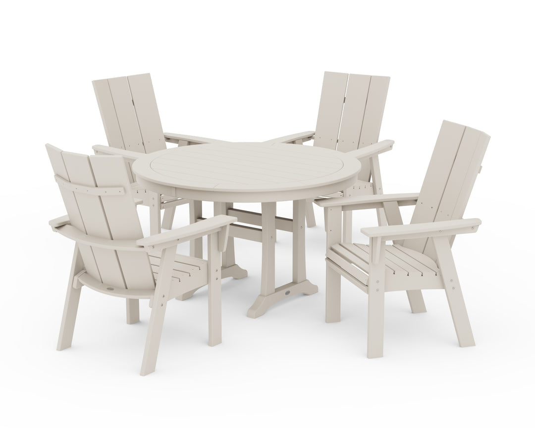 POLYWOOD® Modern Curveback Adirondack 5-Piece Nautical Trestle Dining Set