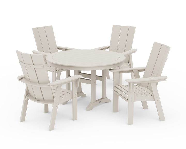 POLYWOOD® Modern Curveback Adirondack 5-Piece Nautical Trestle Dining Set