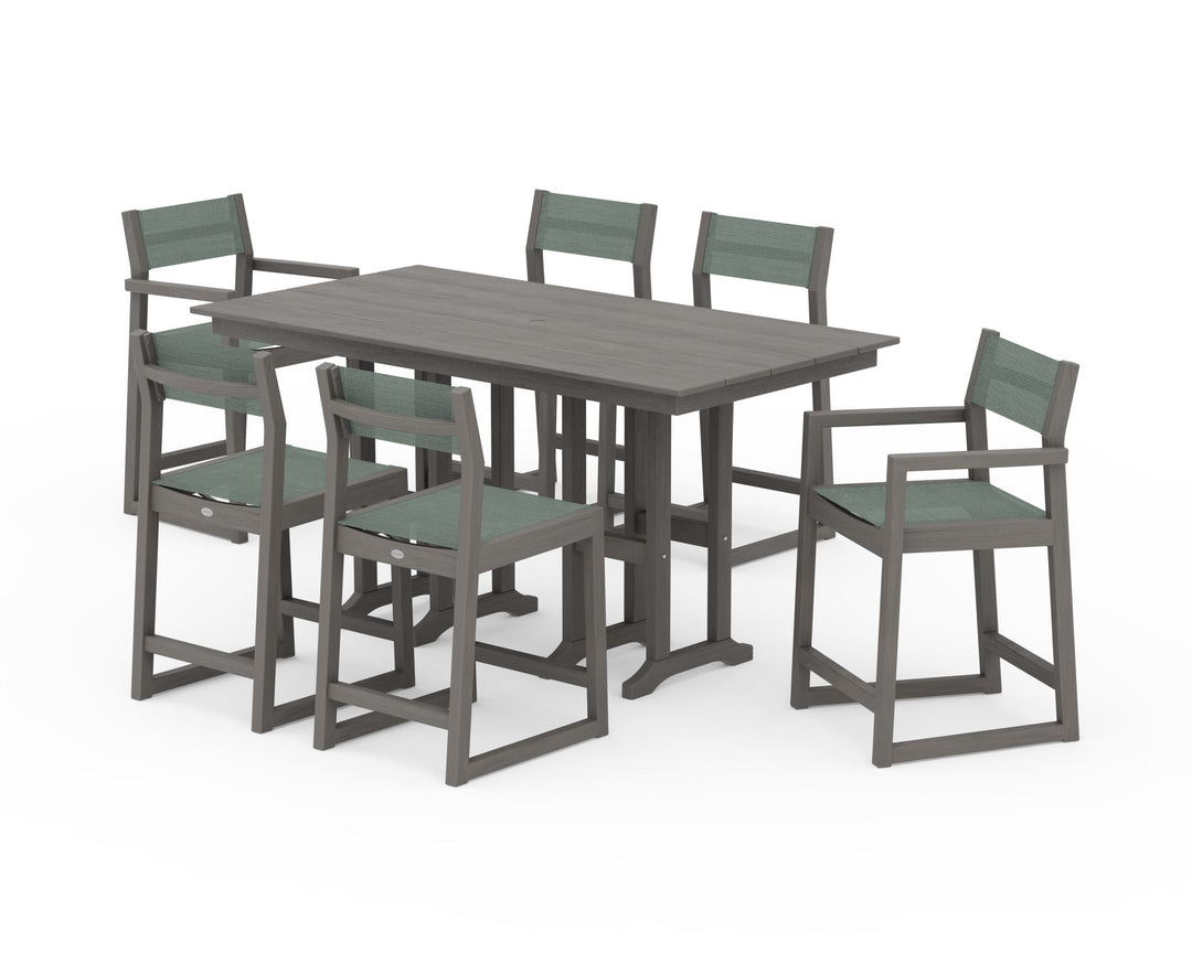 POLYWOOD® EDGE Sling 7-Piece Farmhouse Counter Set with Trestle Legs