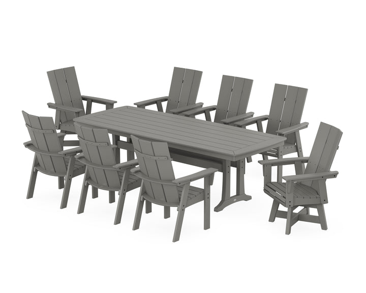 POLYWOOD® Modern Curveback Adirondack Swivel 9-Piece Dining Set with Trestle Legs