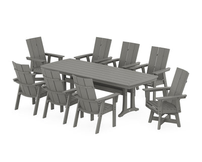 Modern Curveback Adirondack Swivel 9-Piece Dining Set with Trestle Legs