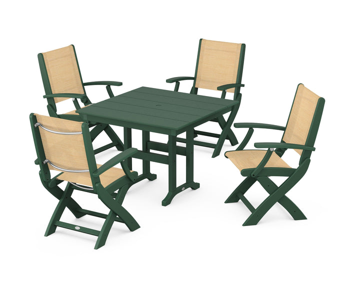 POLYWOOD® Coastal Folding Chair 5-Piece Farmhouse Dining Set