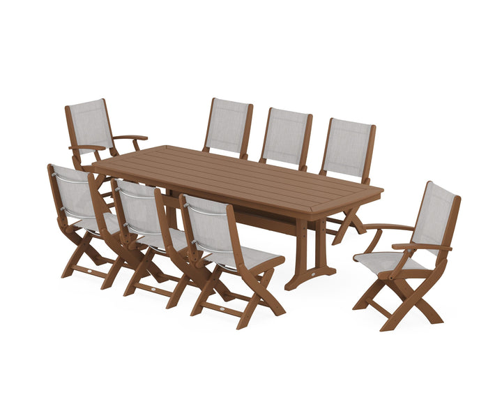 POLYWOOD® Coastal Folding 9-Piece Dining Set with Trestle Legs