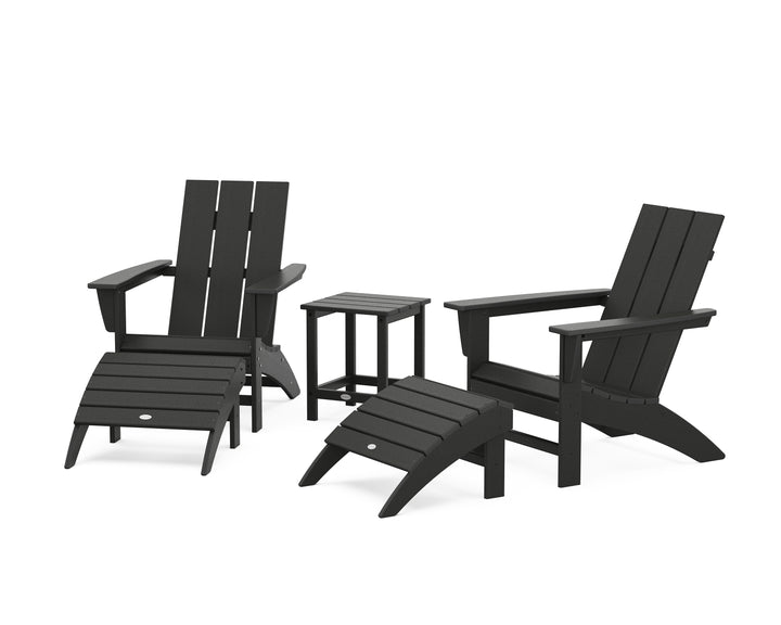 POLYWOOD® Modern Adirondack Chair 5-Piece Set with Ottomans and 18" Side Table