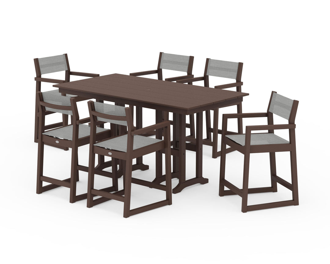 POLYWOOD® EDGE Sling Arm Chair 7-Piece Farmhouse Counter Set