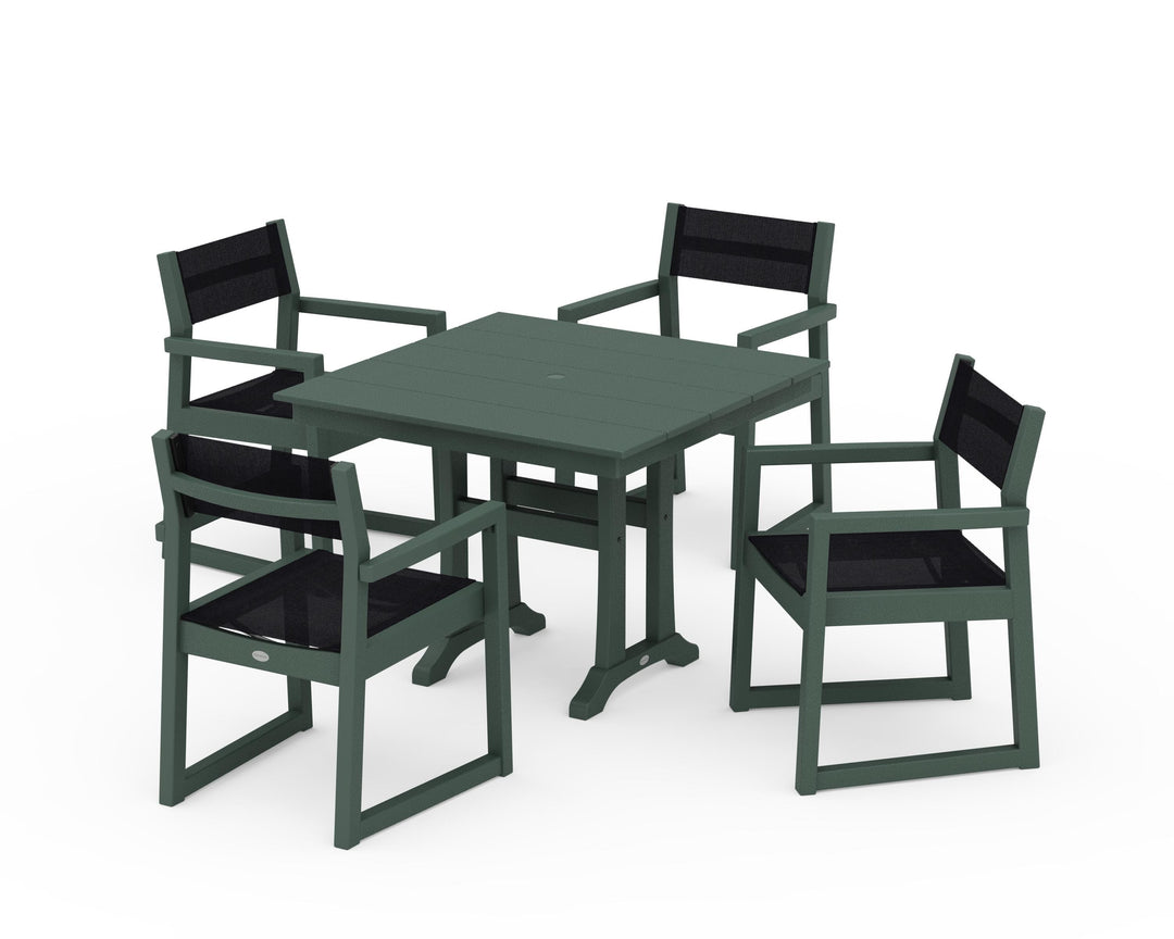 POLYWOOD® EDGE Sling 5-Piece Farmhouse Dining Set with Trestle Legs