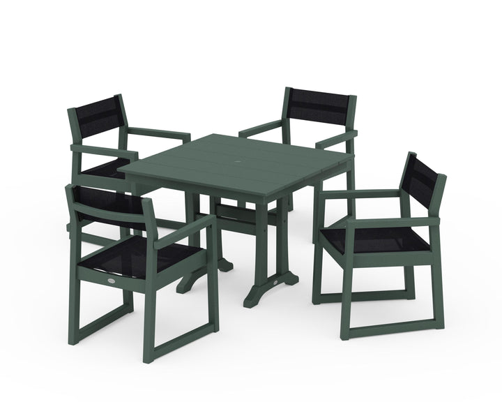 POLYWOOD® EDGE Sling 5-Piece Farmhouse Dining Set with Trestle Legs