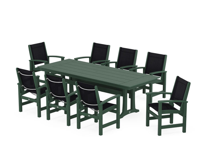 POLYWOOD® Coastal 9-Piece Farmhouse Dining Set with Trestle Legs
