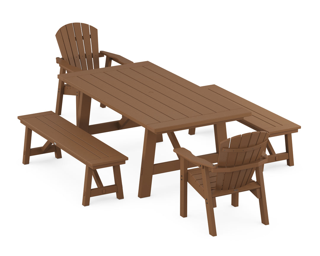 POLYWOOD® Seashell 5-Piece Rustic Farmhouse Dining Set With Benches