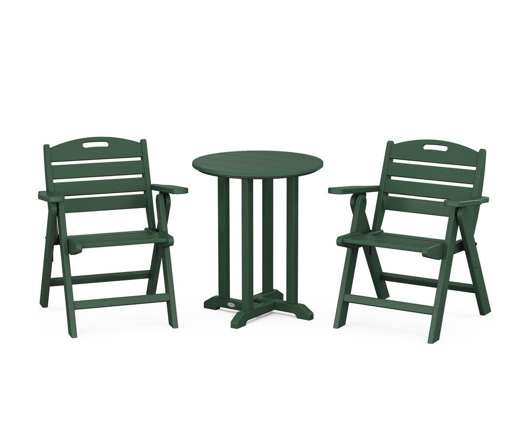 POLYWOOD® Nautical Folding Lowback Chair 3-Piece Round Bistro Dining Set