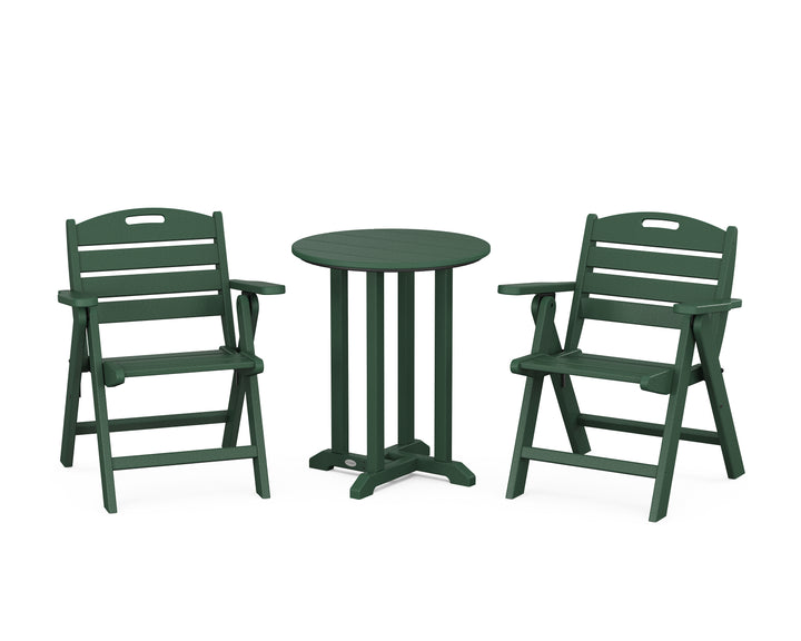 POLYWOOD® Nautical Folding Lowback Chair 3-Piece Round Bistro Dining Set